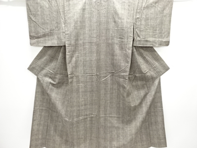 縞に麻の葉模様織り出し手織り紬単衣着物